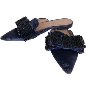 Alberta Ferretti velvet pointed flats slides bow rhinestone EU 37/US 6.5 holiday